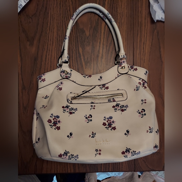 Nicole Miller Zipper Floral Cream Shoulder Large Purse - Picture 2 of 12